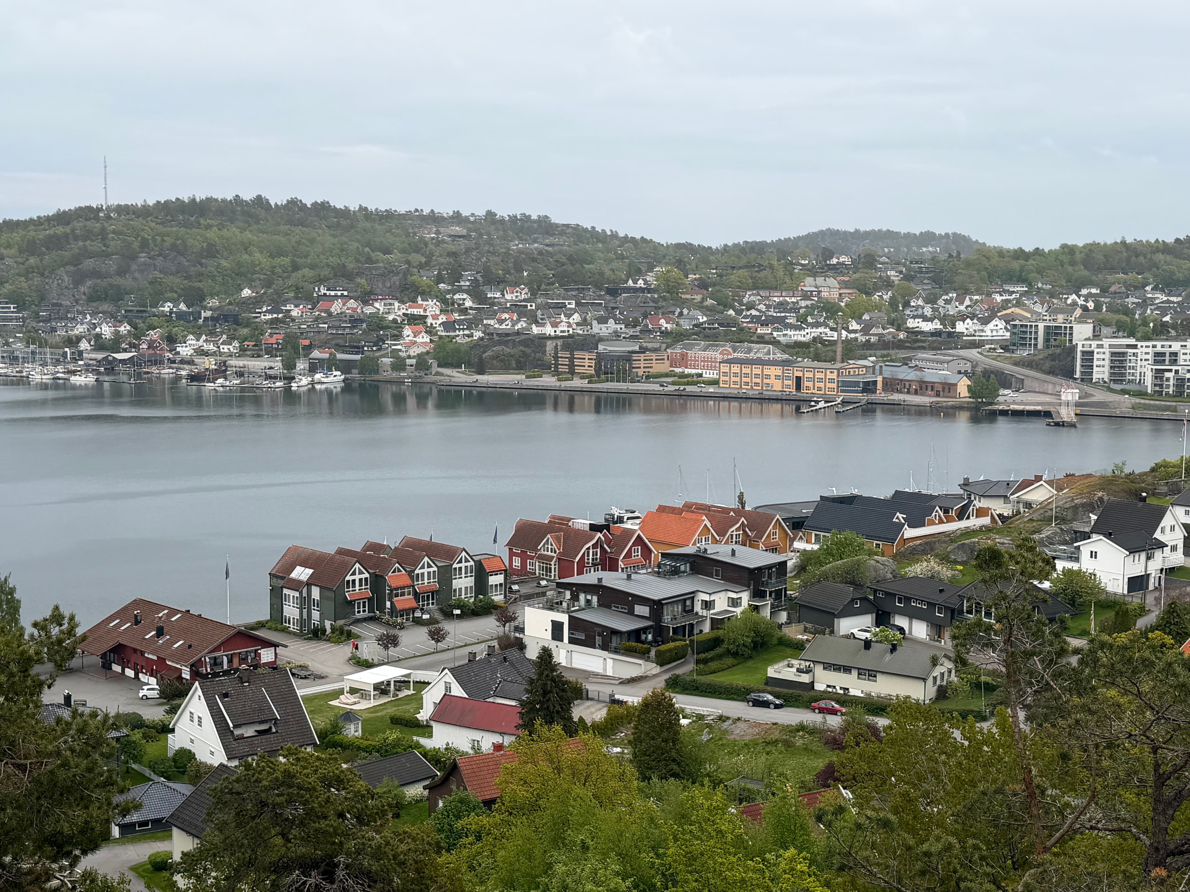 Panoramic view over Sandefjord with residential area and harbour